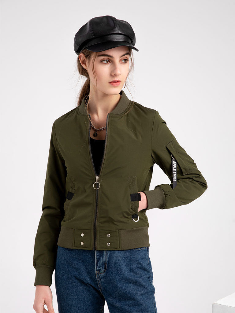 Pilot Style Jacket Daily Going out Fall Winter Casual Solid Color Stand Collar Sporty Jacket For Women
