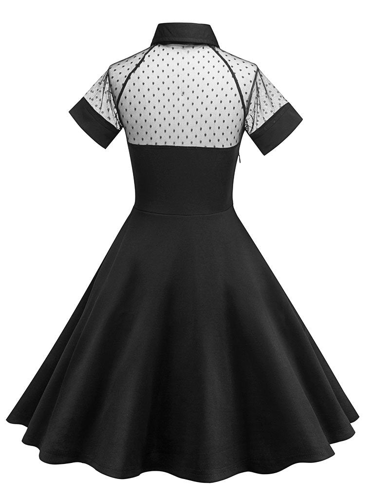 Elegant Keyhole Semi Sheer Short Sleeve Vintage Dress