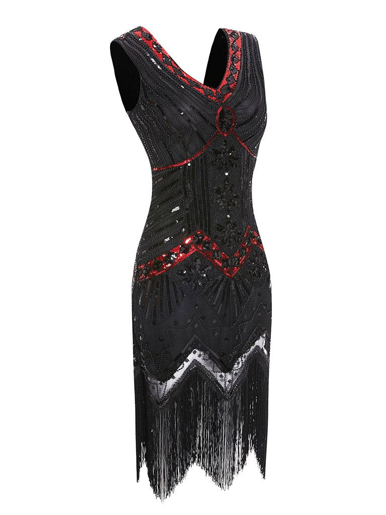 3 Colors 1920s  V Neck Sequined Flapper Dress