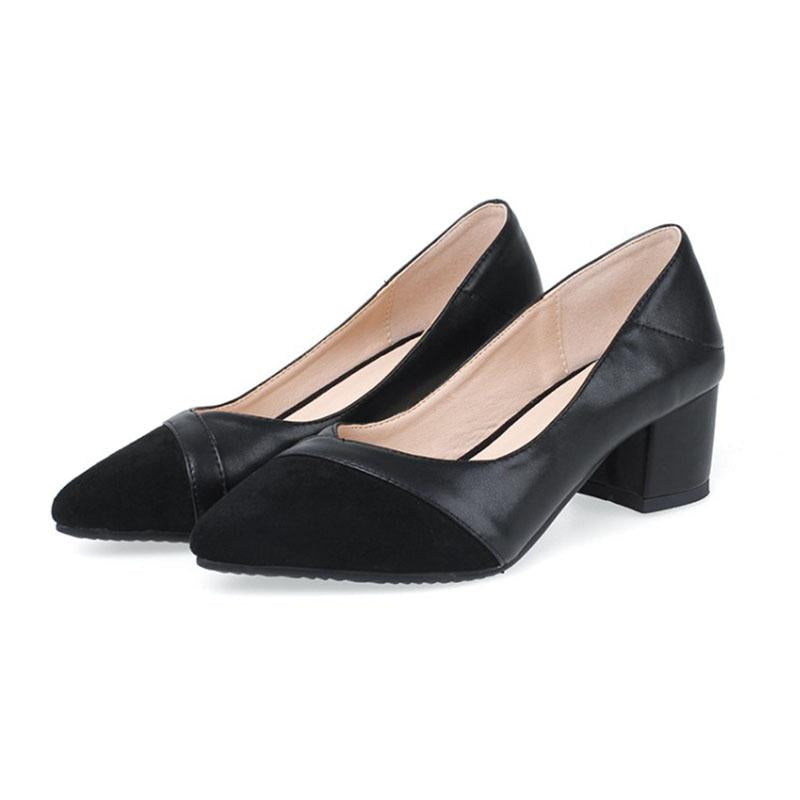Heel Chunky Heel Pointed Cap-Toe PU Leather