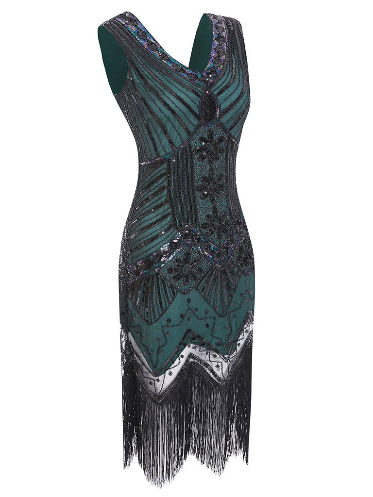 4 Colors 1920s  Sequined Fringed Flapper Dress