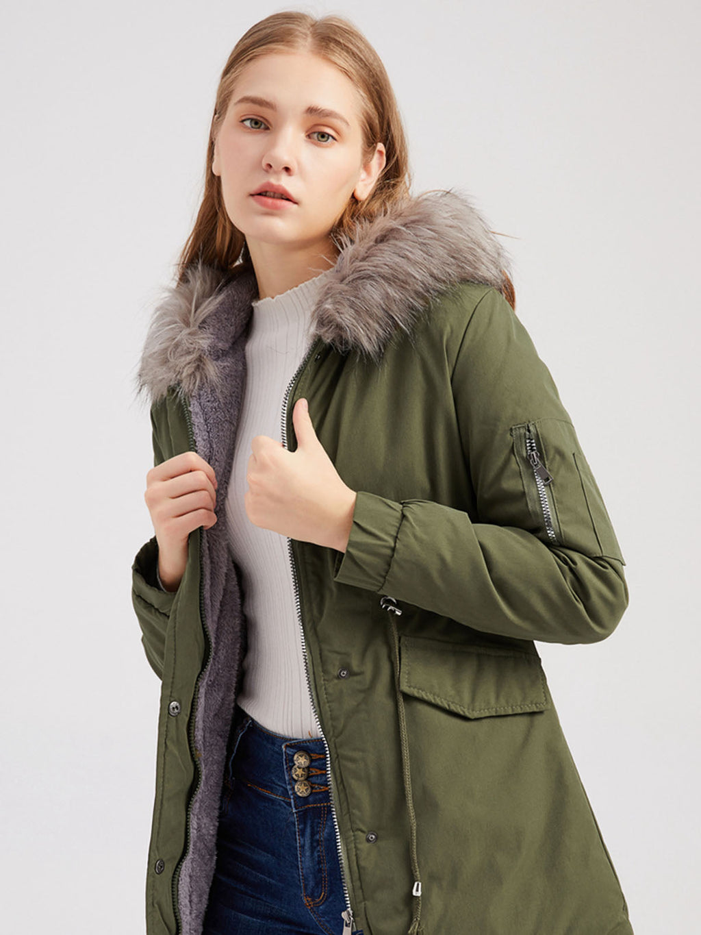 Parka Coat Street Daily Plush Winter Coat Solid Color Oversized Fur Warm Coat
