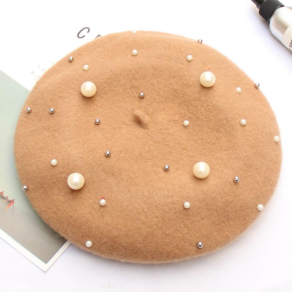 Pearl Stars Wool Felt Beret Hat Cap