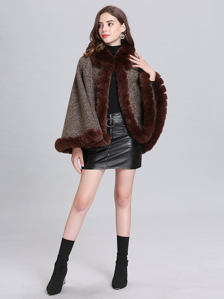Poncho Knitwear Oversized Sweater Faux Fur Coat Shawl Collar Sweaters