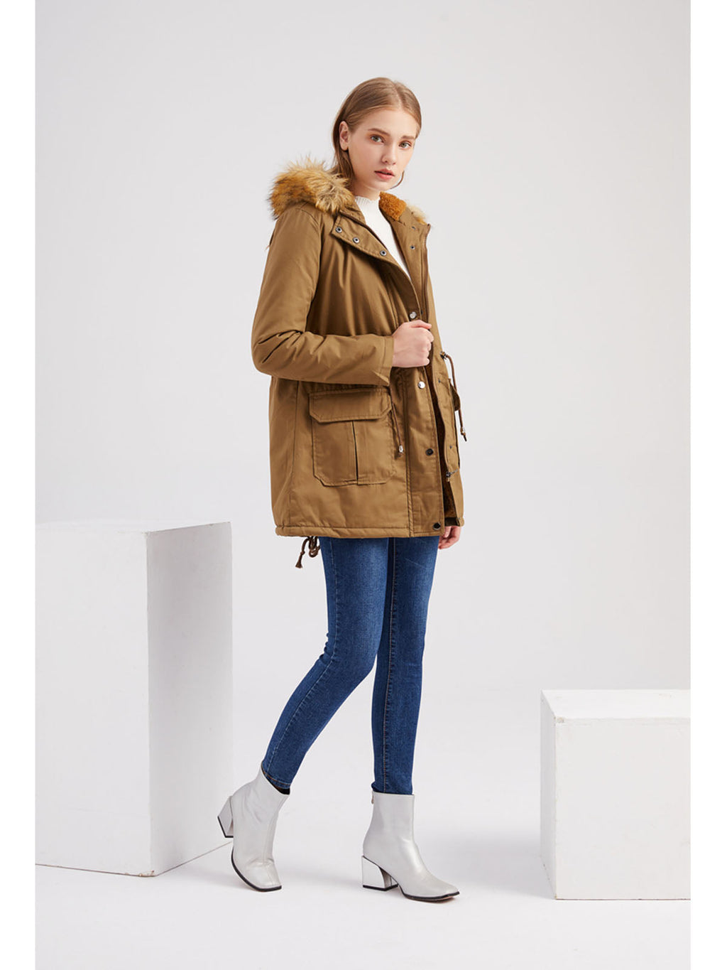 Coat Street Daily Winter Plush Long Coat Solid Color Oversized Fur Warm Coat