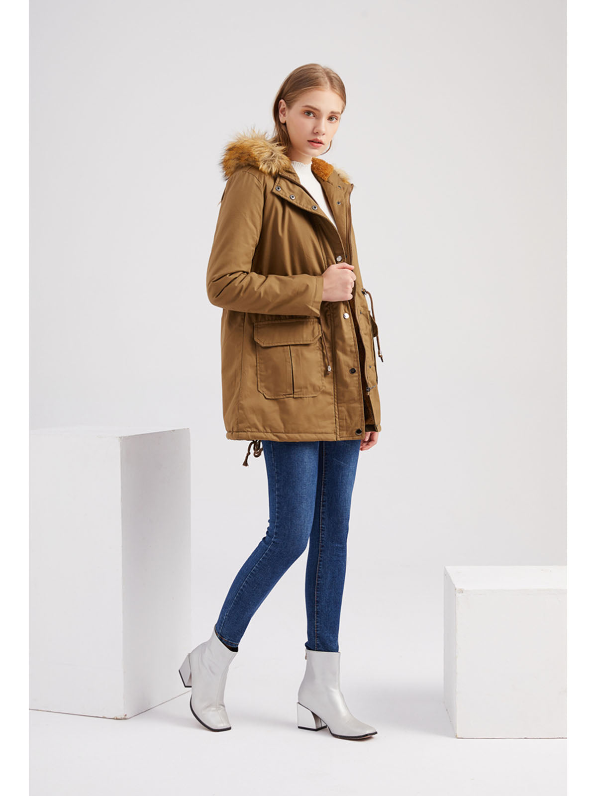 Coat Street Daily Winter Plush Long Coat Solid Color Oversized Fur Warm Coat