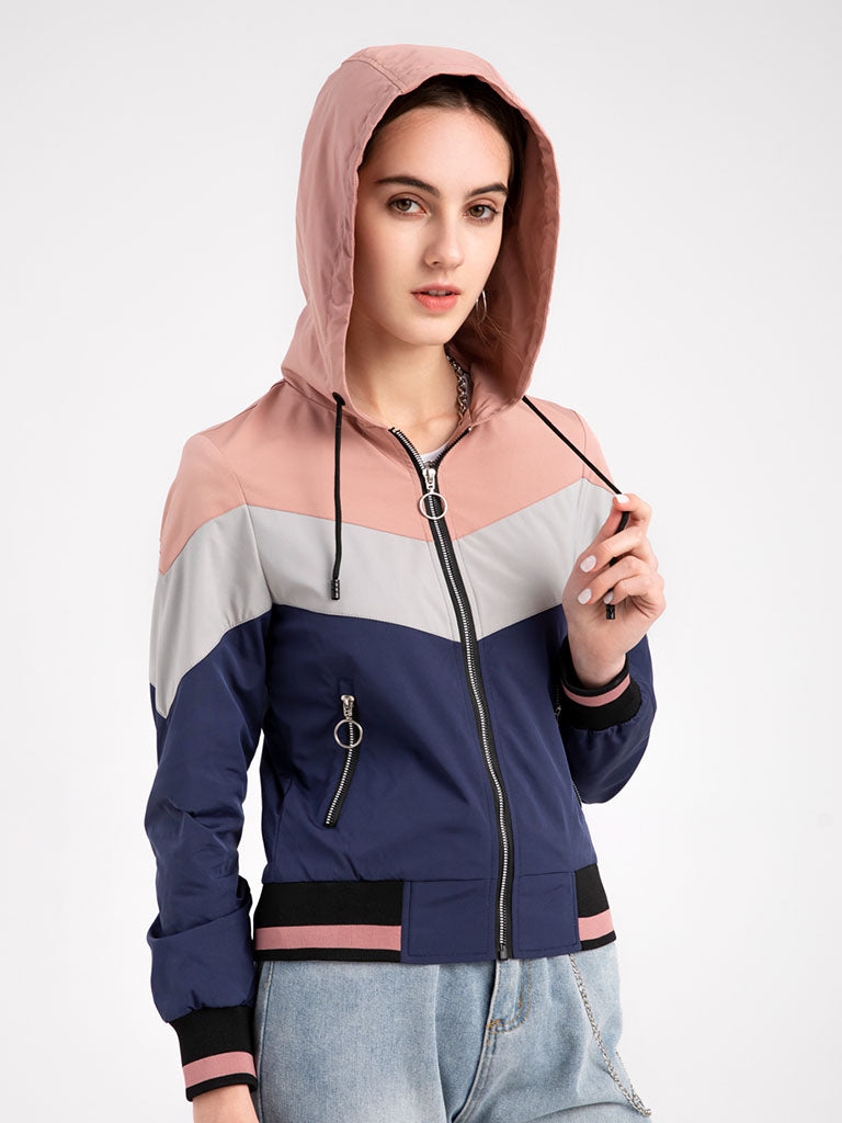 Jacket Street Daily Fall Winter Casual Color Block Stand Collar Jacket