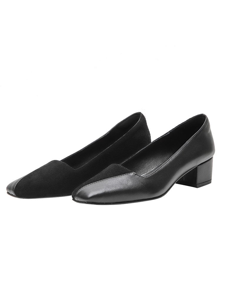Handmade Chunky Heel  Square Toe Leather Vintage Shoes