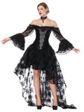 Gothic Costume Halloween Black Strapless Asymmetrical Skirt And Corset