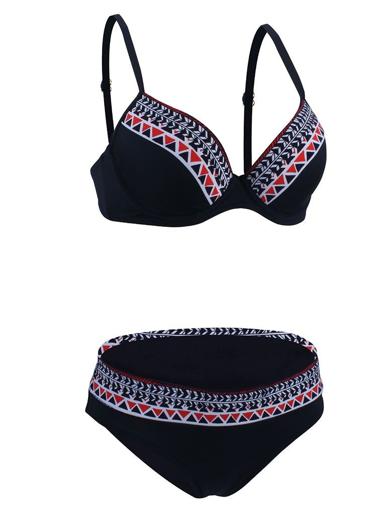 Retro Style Printed Two Pieces Backless Trigonal Bikini Sets