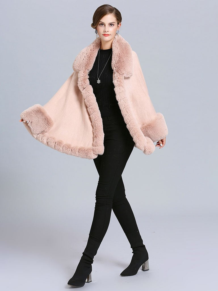 Poncho Sweater Faux Fur Coat Shawl Collar