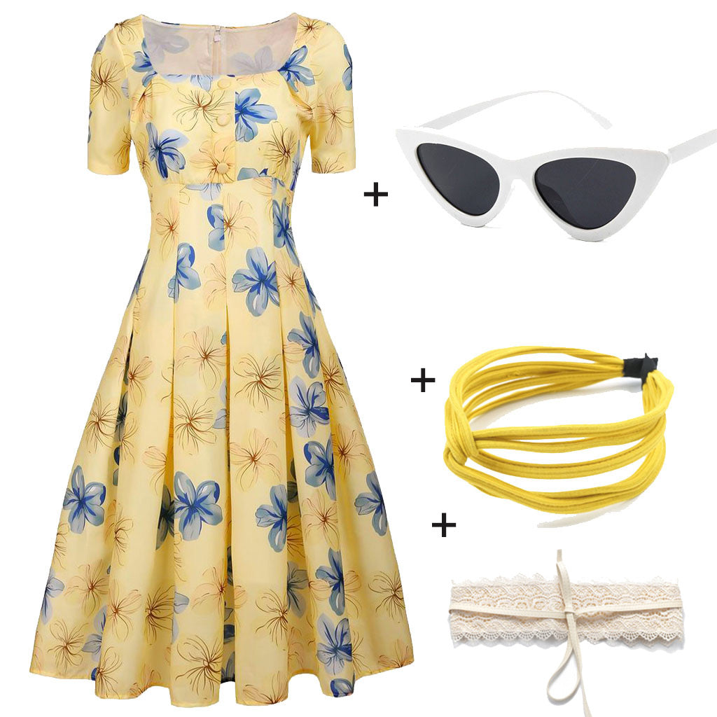 The Marvelous Mrs.Maisel Same Style Yellow Floral Swing 50S Dress