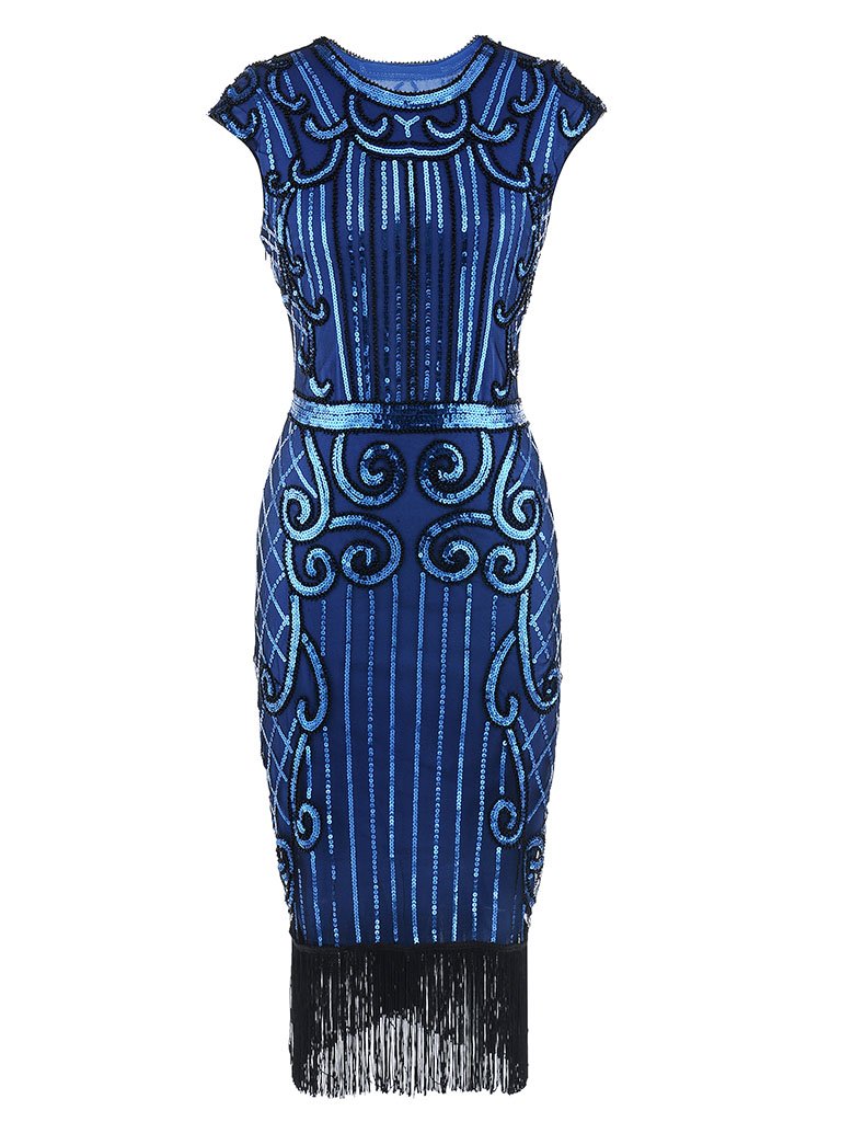 1920s Crew Neck Sequined Flapper Dress