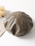 Faux Leather Beret Beanie Hat Cap