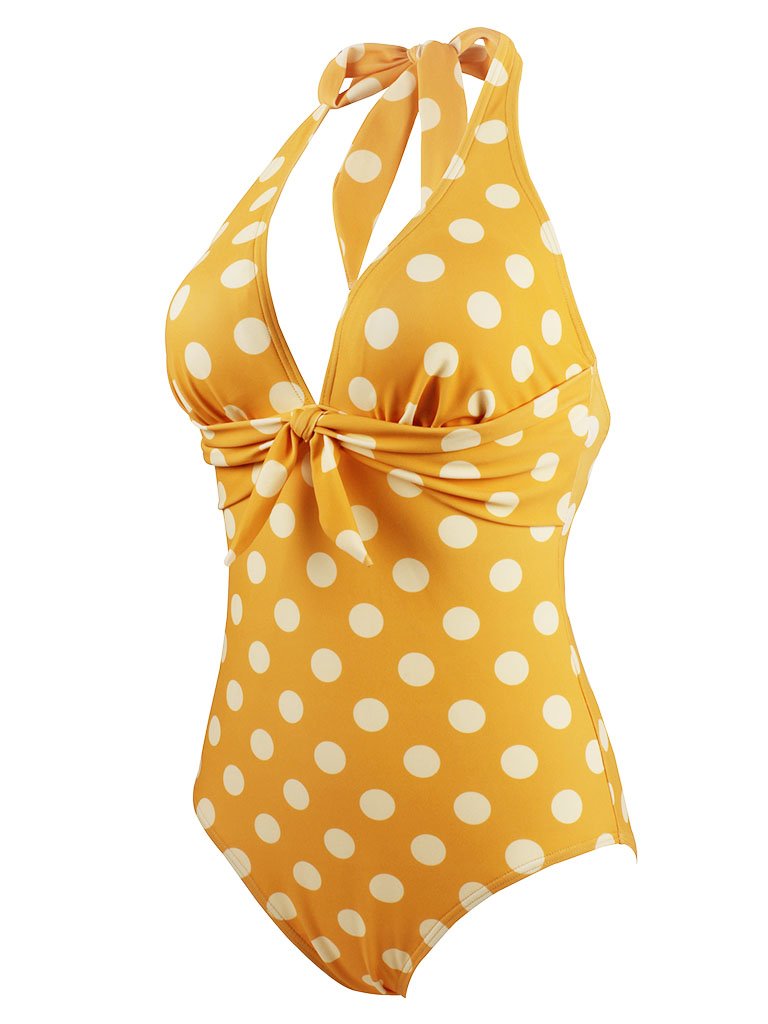 Vintage Style Dots One Piece Bikini Swimwear