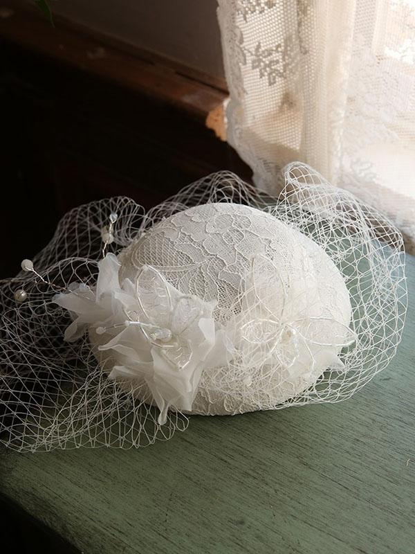 Butterfly Flower Tulle Pearl Vintage Lace 1950S Hat