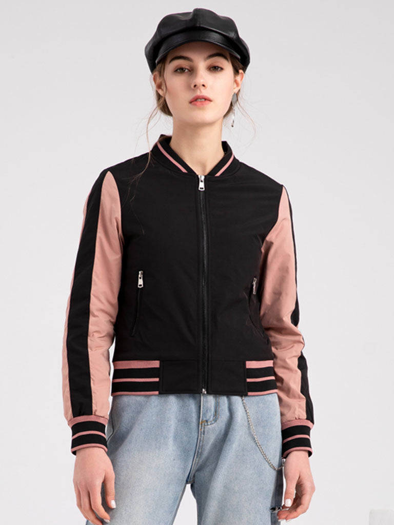 Jacket Street Daily Fall Winter Casual Two Tone Stand Collar Sporty Jacket