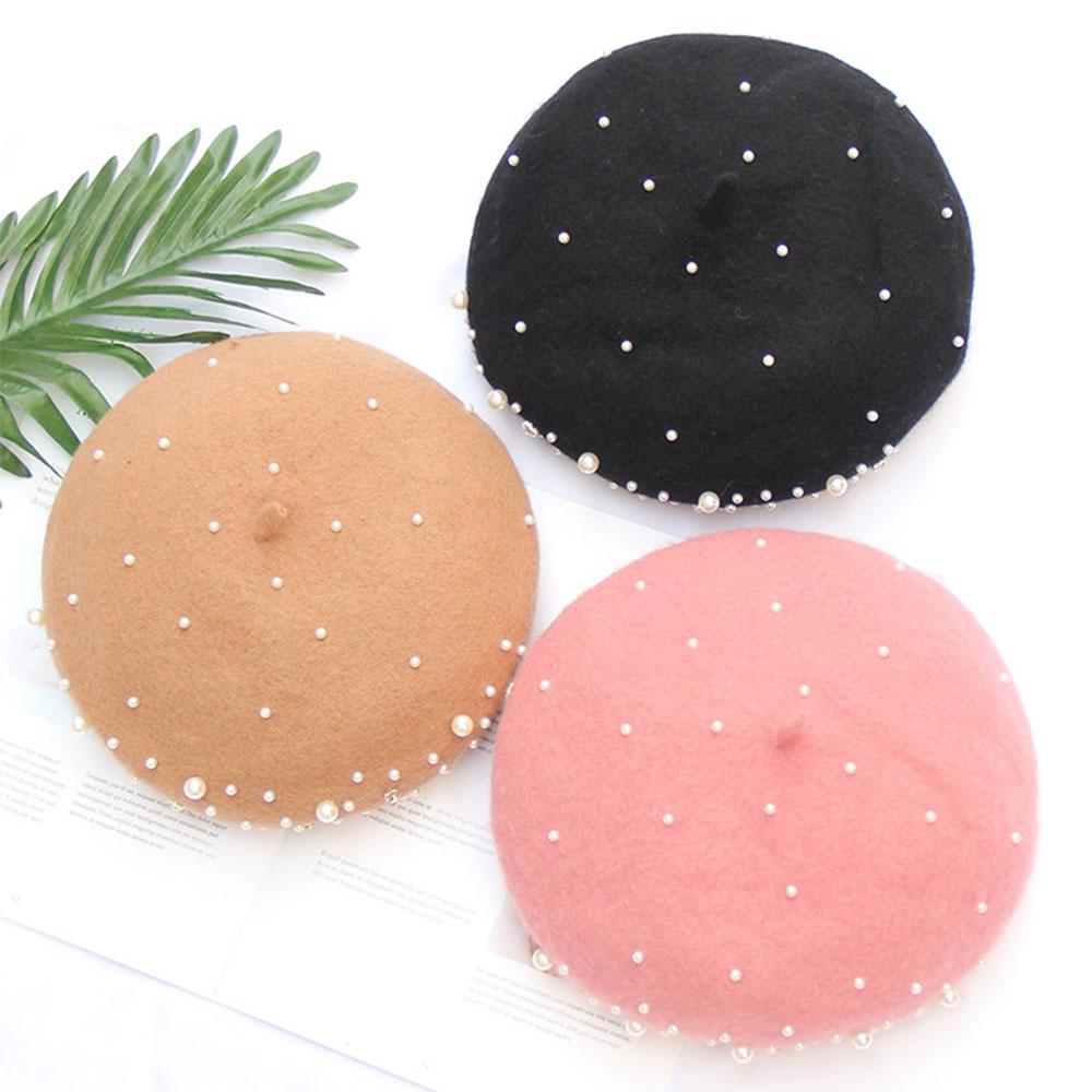 Pearl French Artist Wool Felt Beret Hat Cap
