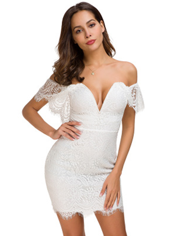 Off Shoulder Lace Vintage Party Dress