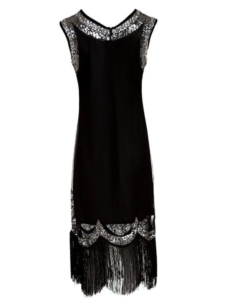 Black 1920S Sequined Fringe Gatsby Flapper Dress