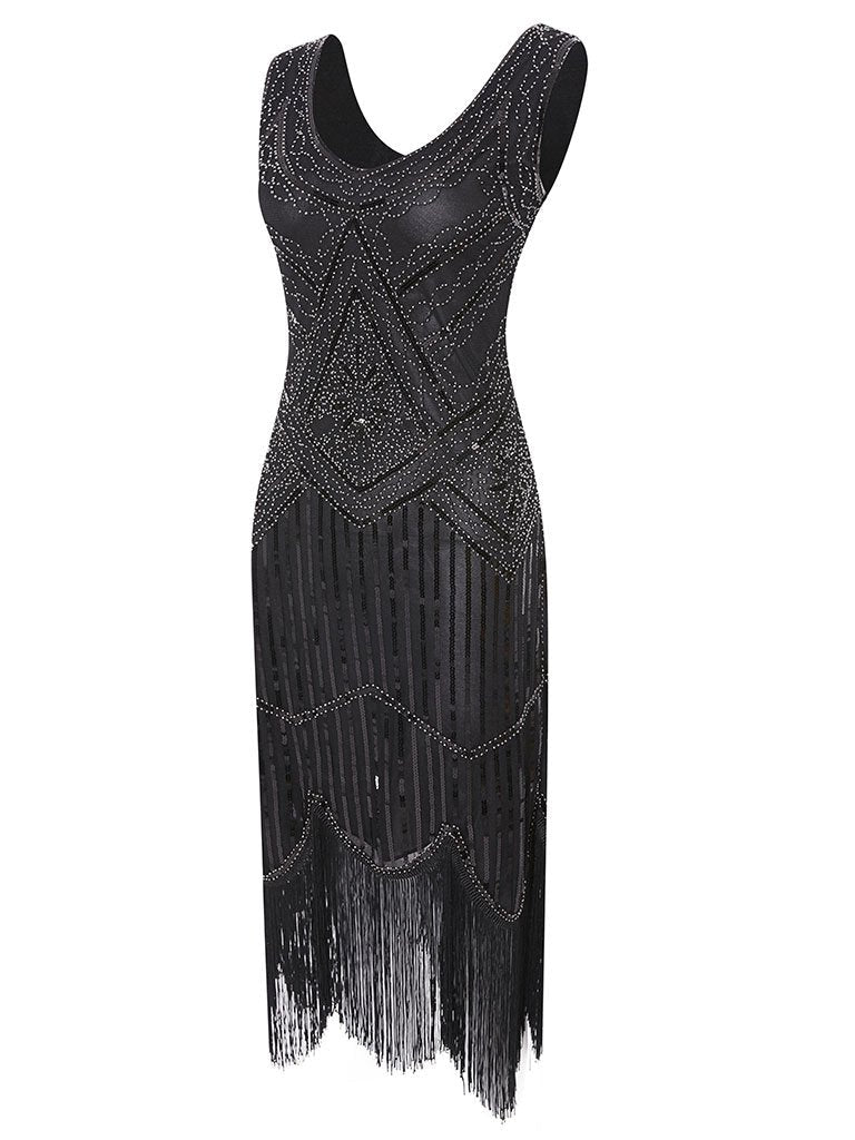 1920s V Neck Sequined Flapper Gatsby Dress