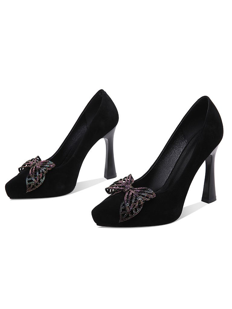 10.5CM Bow High Heel Platform Pointed Toe Leather Shoes