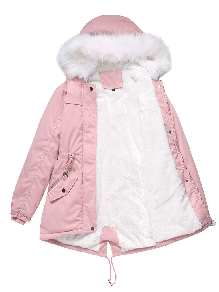 Coat Daily Going Out Fall Winter Casual Waisted Solid Color Cotton Oversized Hoodie Coat
