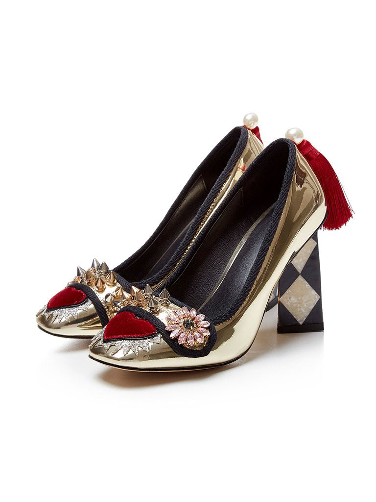 Sweet Heart Rivet Chunky Heel  Vintage Shoes