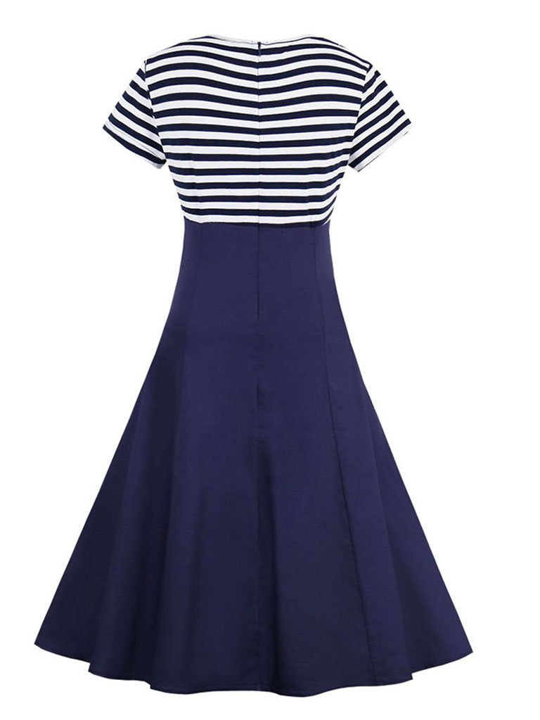 Elegant Stripe High Waist 50s 60s Dress