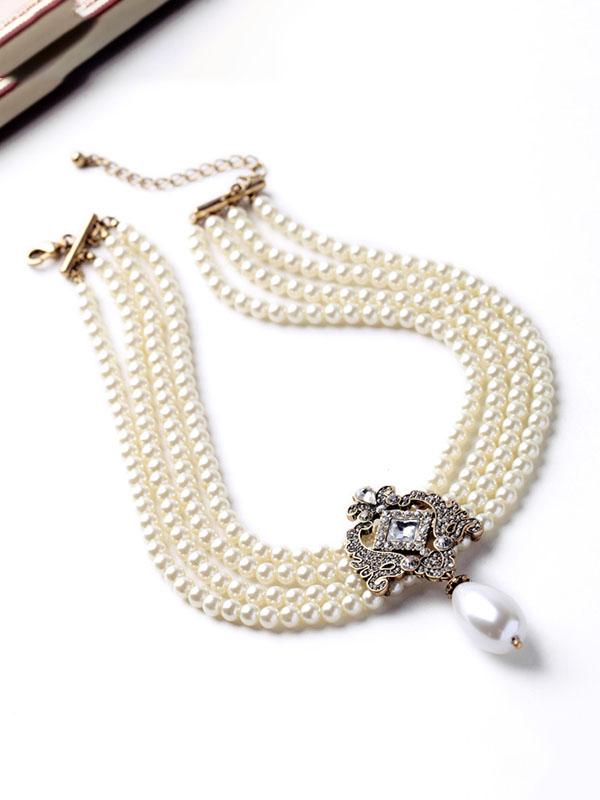 Beautiful White Pearl Statement Necklace for & Girls