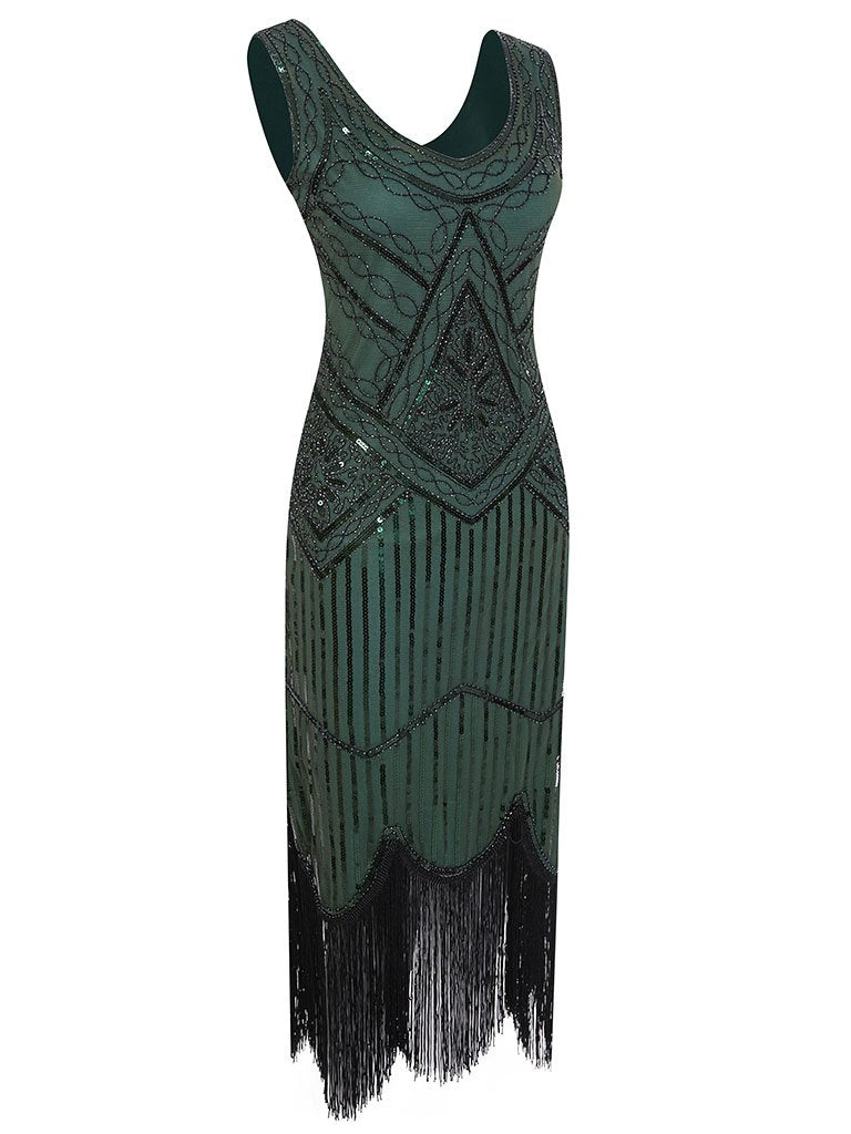 1920s V Neck Sequined Flapper Gatsby Dress