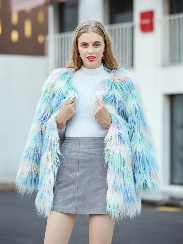 Faux Fur Coat Long Sleeve Ice-cream Winter Coat