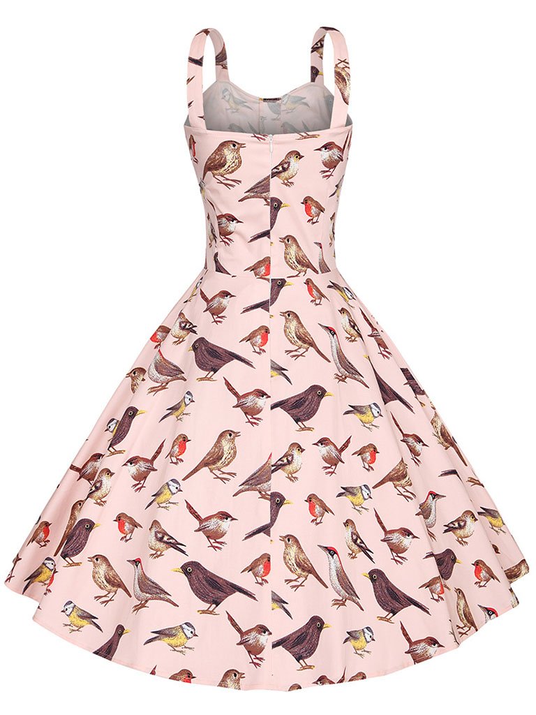Sweet Birds Printed Cotton 50s Flapper Dress