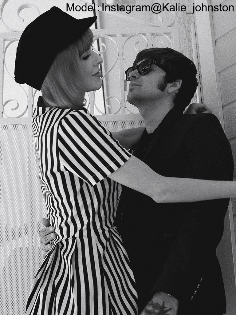 Beetlejuice Costume Pocket Dress Black and White Vertical Stripe Dress