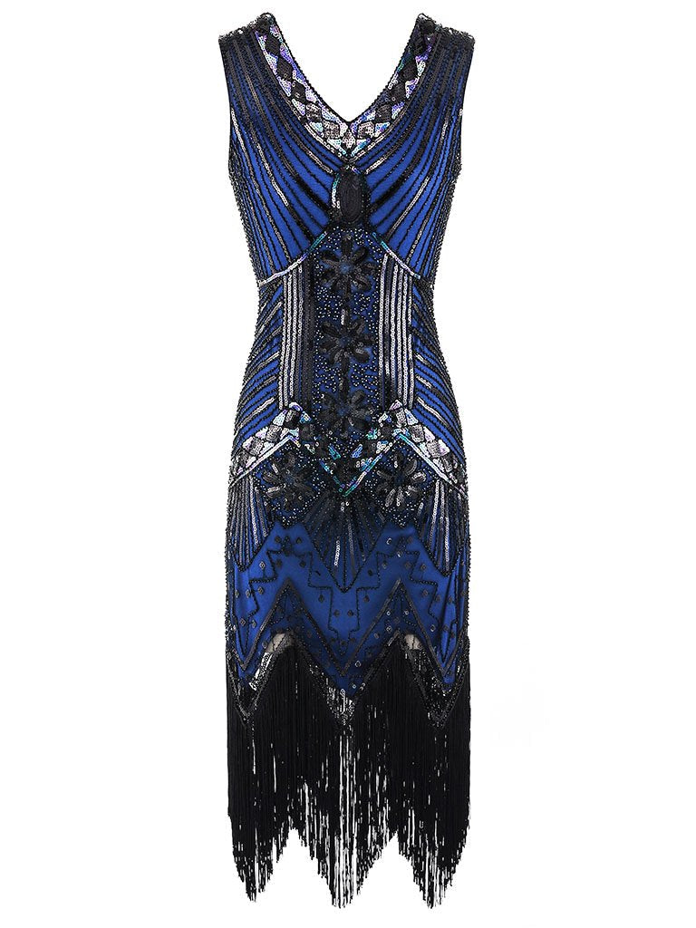 3 Colors 1920s  V Neck Sequined Flapper Dress