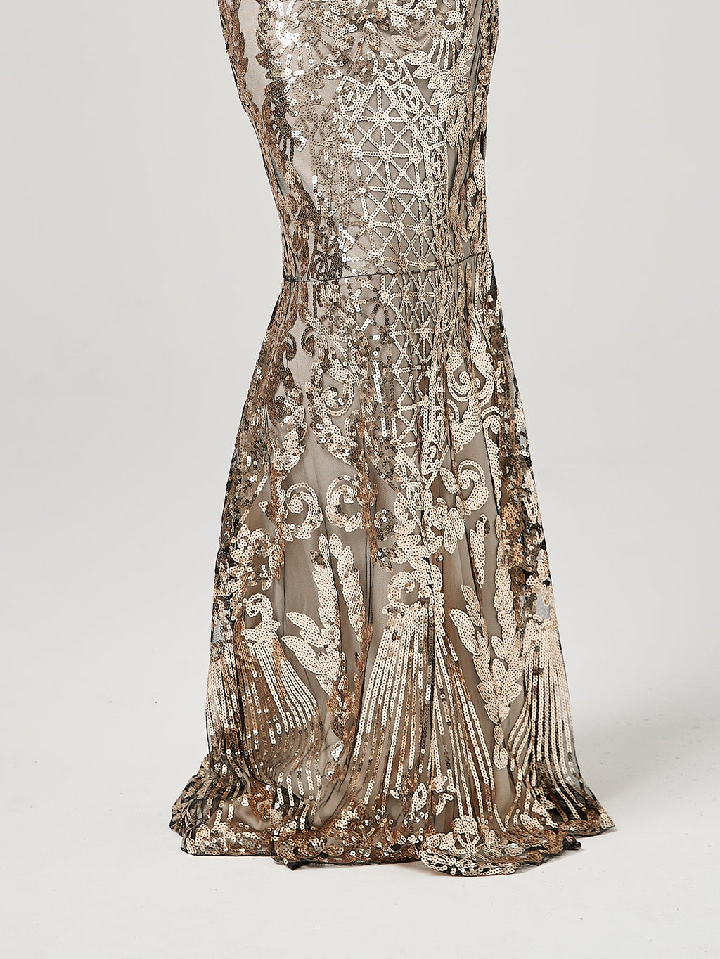 Gold 1920S Sequined Fringe Flapper Maxi Dress
