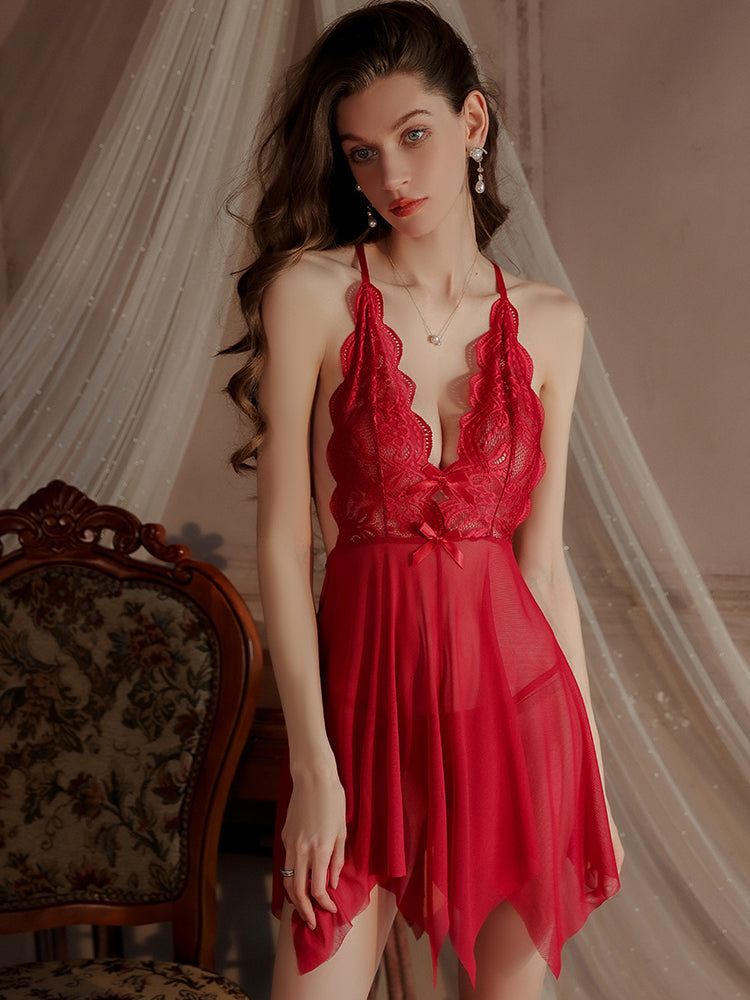 Pink Spaghetti Strap Lingerie Babydolls