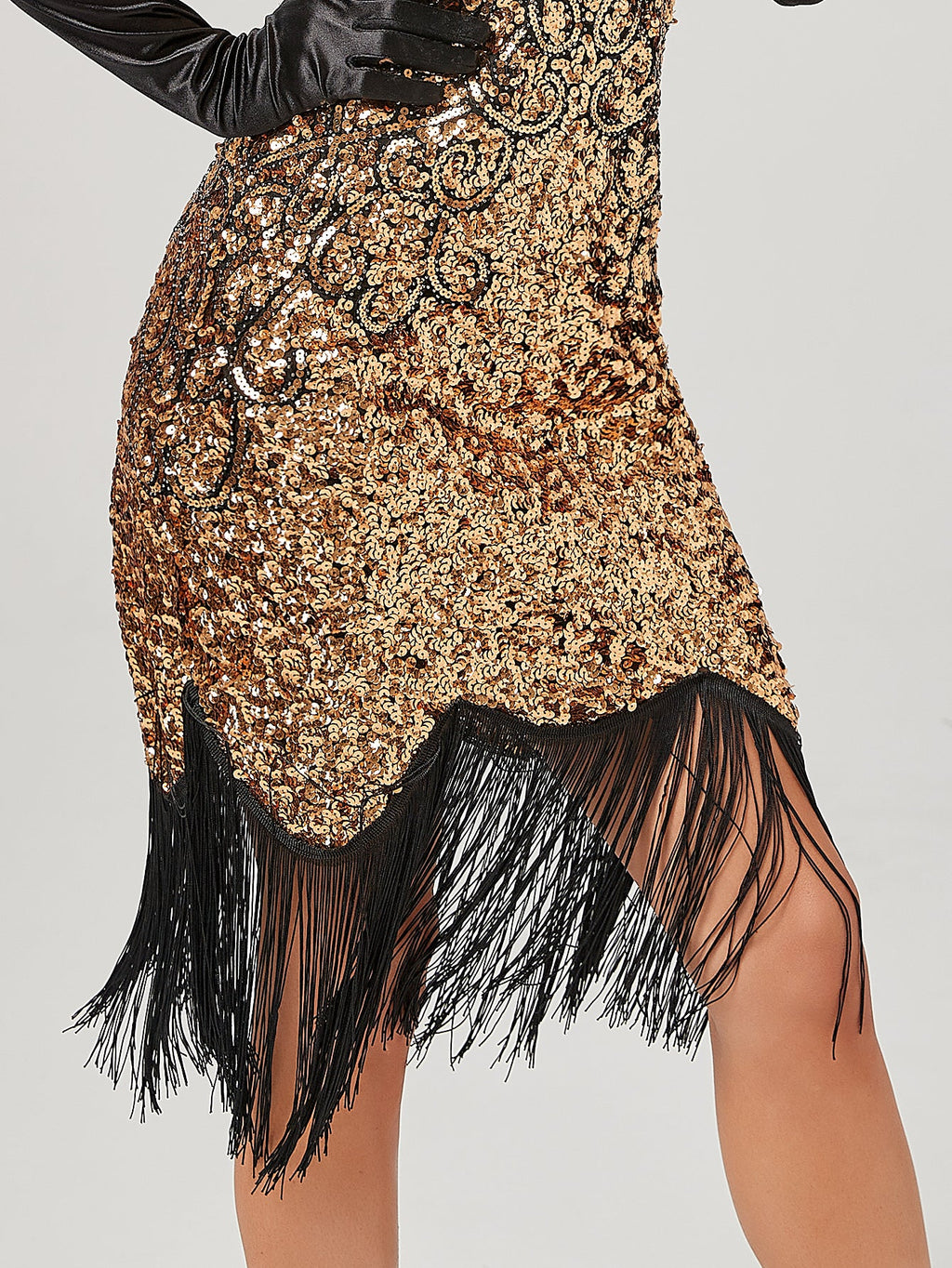 Pink V Neck Sequined Beaded Tassels 1920S Gatsby Dress