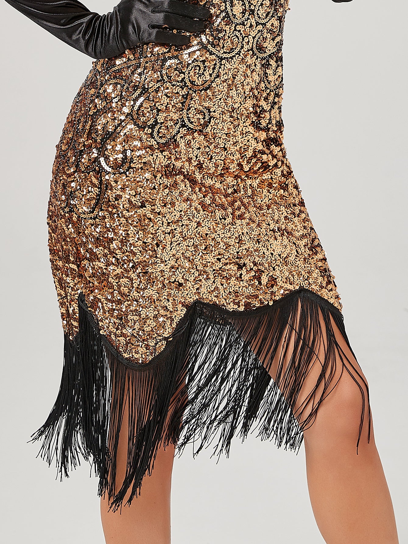 Pink V Neck Sequined Beaded Tassels 1920S Gatsby Dress