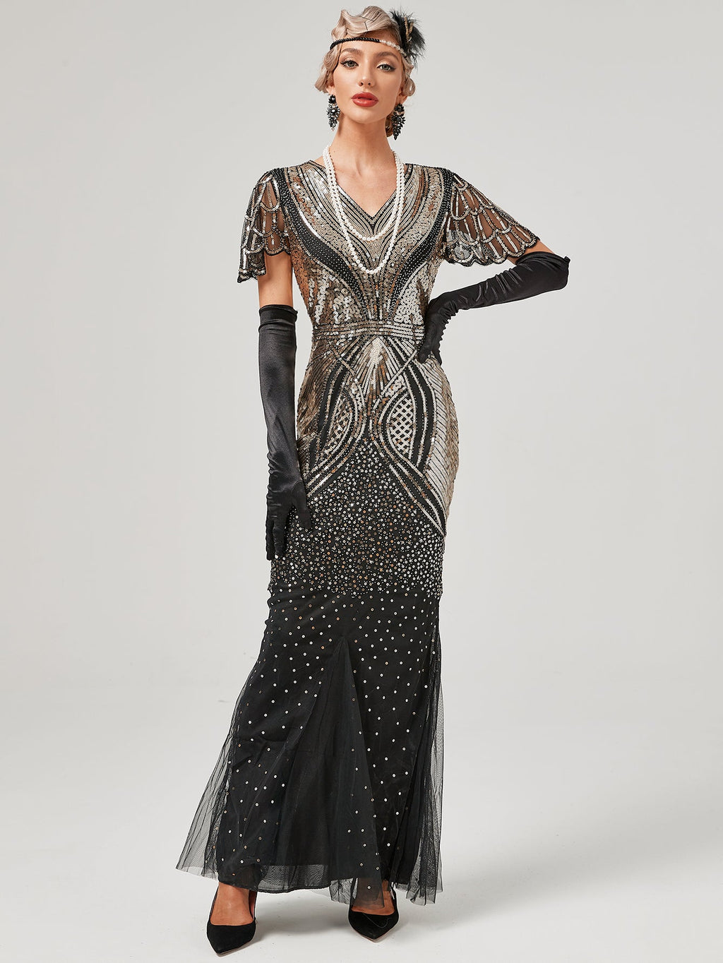Wine Red 1920S Sequined Fringe Flapper Maxi Dress
