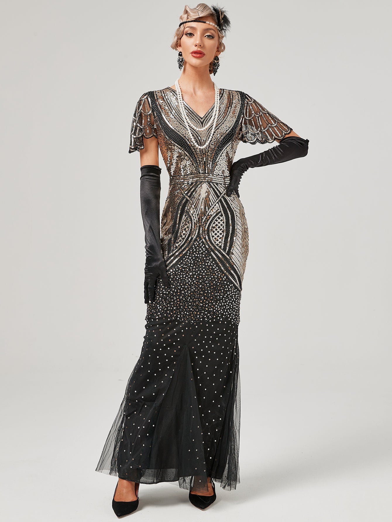 Wine Red 1920S Sequined Fringe Flapper Maxi Dress