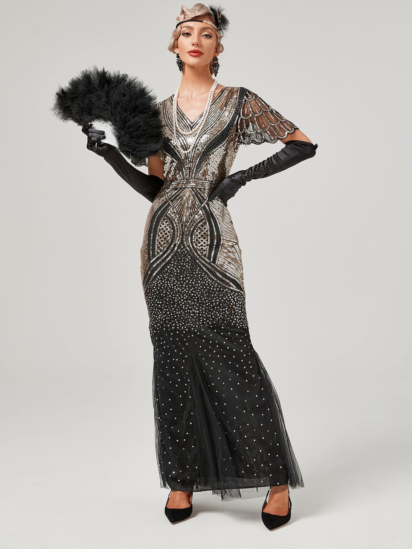Wine Red 1920S Sequined Fringe Flapper Maxi Dress