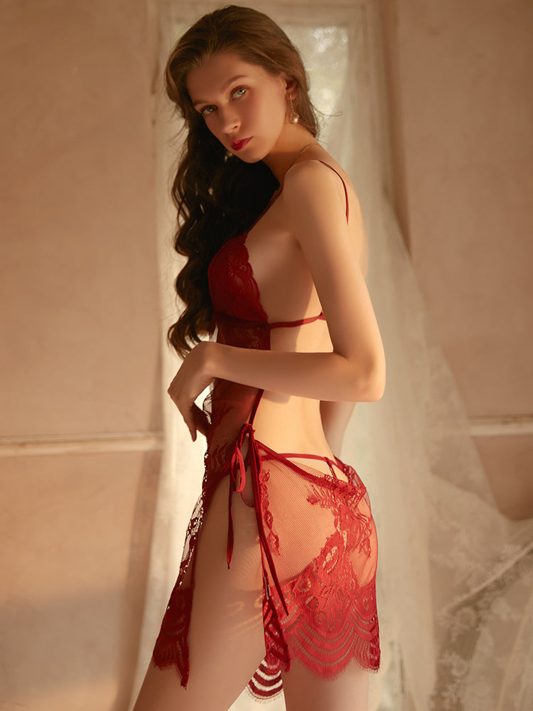 Chemise Black Spaghetti Strap Lace Backless Lingerie