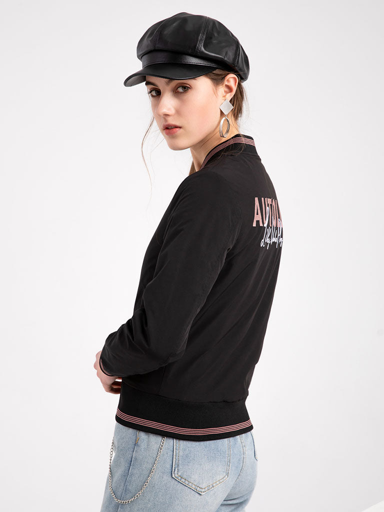 Pilot Style Jacket Street Daily Fall Winter Casual Solid Color Stand Collar Sporty Jacket For Women