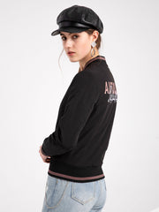 Pilot Style Jacket Street Daily Fall Winter Casual Solid Color Stand Collar Sporty Jacket For Women