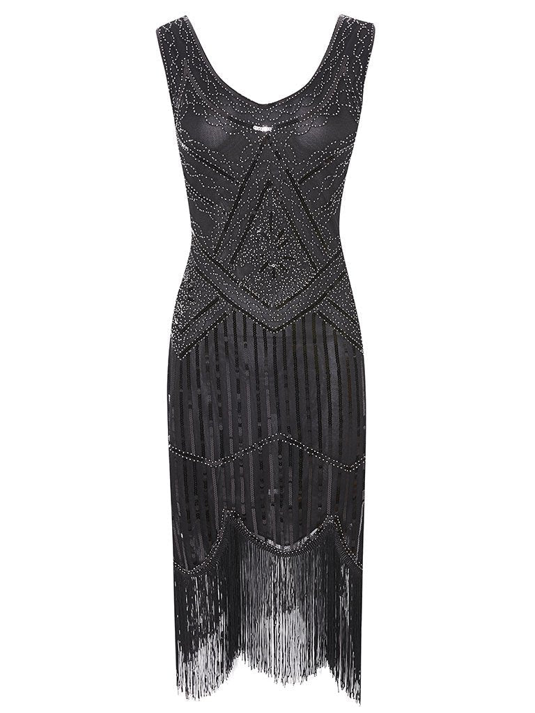 1920s V Neck Sequined Flapper Gatsby Dress