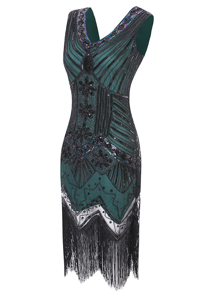 4 Colors 1920s  Sequined Fringed Flapper Dress