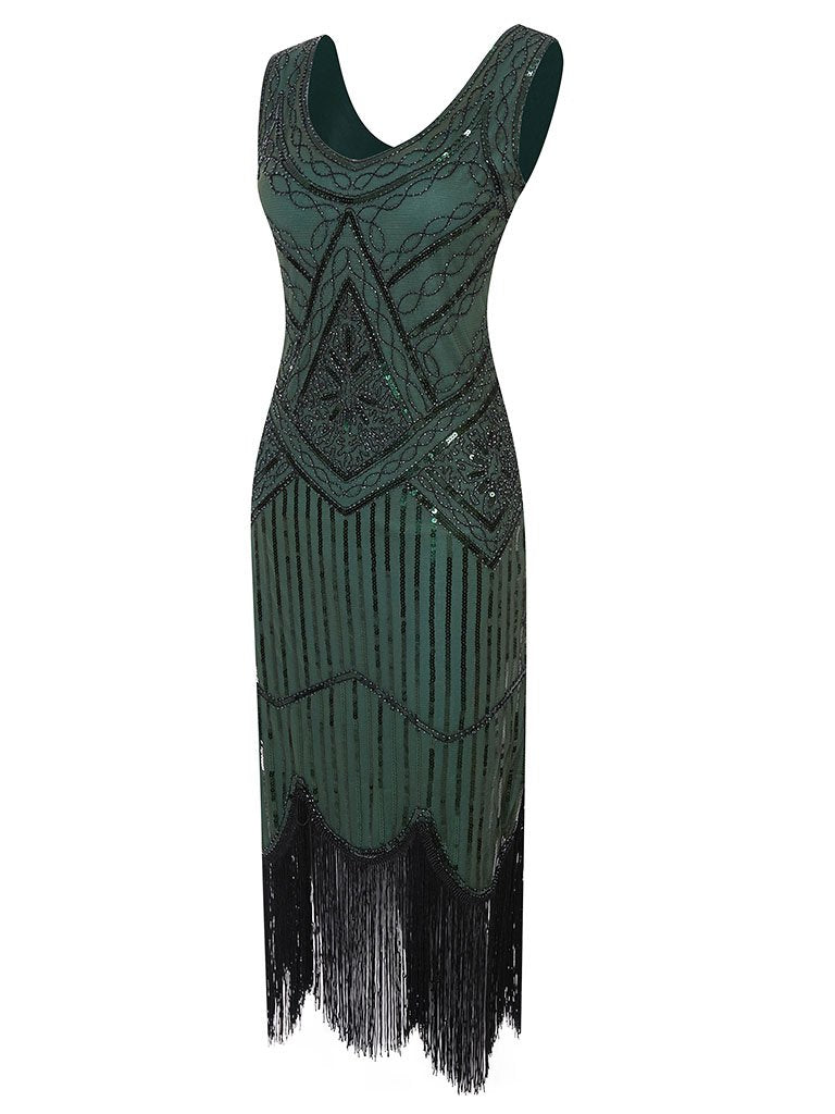 1920s V Neck Sequined Flapper Gatsby Dress