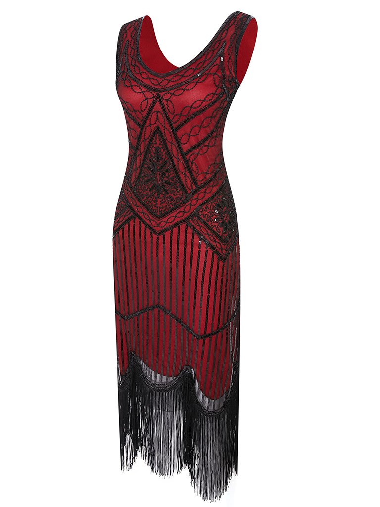 1920s V Neck Sequined Flapper Gatsby Dress