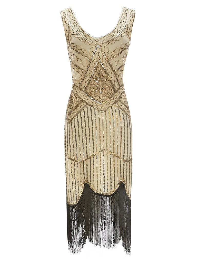 1920s V Neck Sequined Flapper Gatsby Dress